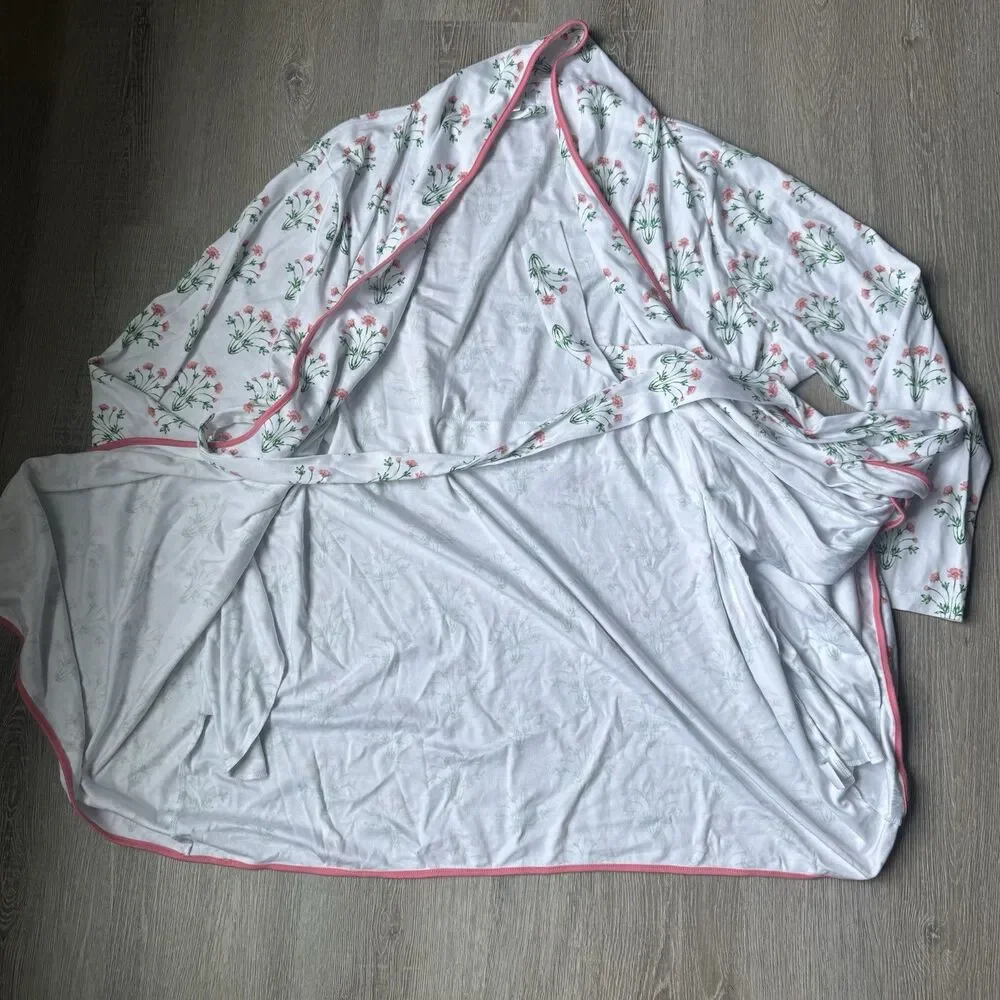 NWOT Lake Pajamas Pima Cotton Wrap Robe Floral Pink and Green XXL - Picture 4 of 10